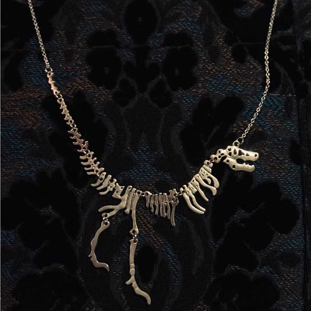 Silver Dinosaur Skeleton Necklace for Reptile Lovers